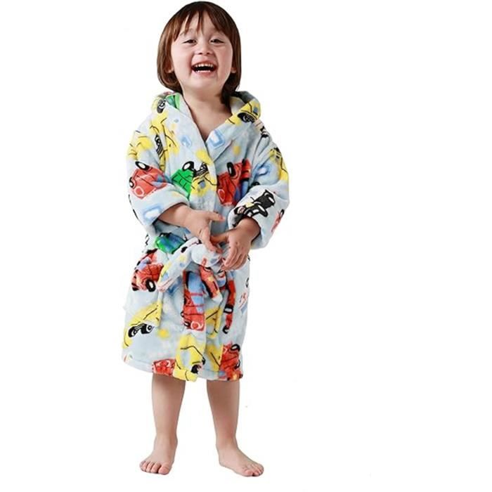 Peignoirs de Bain Enfant Vêtements de Nuit Garçon Fille Peignoir Ultra Doux  et Léger Serviette de Bain Capuche,voiture,1-2 ans