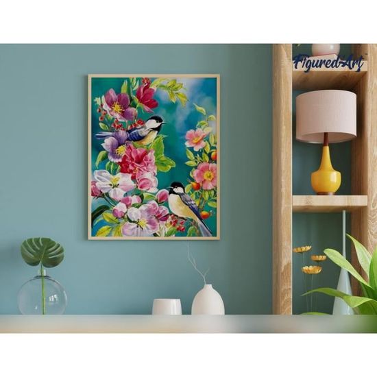 Figured'Art Peinture Par Numéro Adulte - Cabanes à Oiseaux - Kit Complet 40x50cm Avec Châssis Bois à Monter - Fabriqué En France