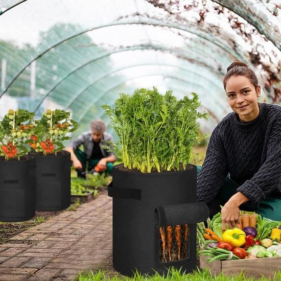 Jedwkfa Sac Culture 5 Sacs De Plantation 30L • Tissu Geotextile Respirant • Avec Poignées • Pour Tomates, Pommes De Terre Sacs à Plantes
