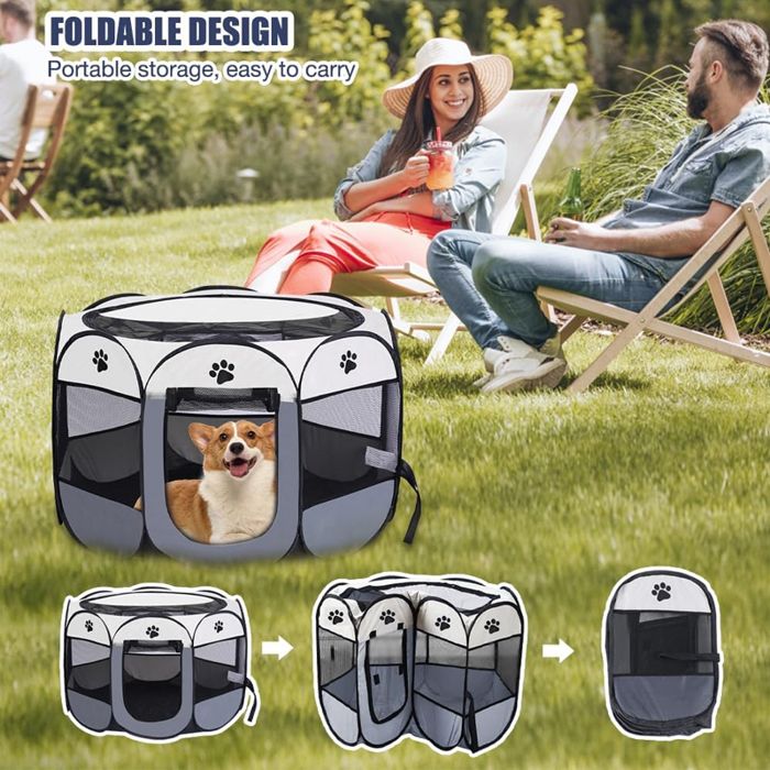 Parc Pour Chaton/chiot Pliable 73x73x43 Cm - 2 Portes - Intérieur/extérieur - Léger Et Portable - 2