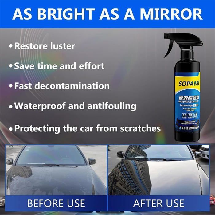 Spray De Revêtement Et Nettoyant Voiture 3 En 1 Sopami - Effet Rapide, Protection Hydrophobe, Réparation Léger Des Rayures - Facile à Utiliser