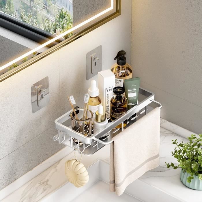 Étagère De Douche Sans Perçage - Organisateur Polyvalent Pour Une Salle De Bain Bien Rangee Single Large With Hook 36 15 25cm Noir 91337192