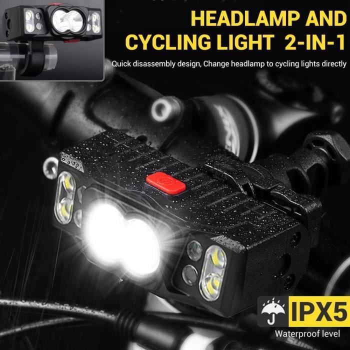 Lampe frontale lumineuse ultra-puissante à LED 5 modes Lampe frontale  rechargeable par USB pour l'extérieur - Cdiscount Sport