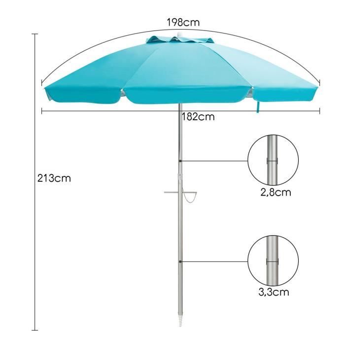 COSTWAY Parasol De Plage Ø 2.45m - Inclinable, UPF 50+ - Baleines Fibre Verre - Sac Inclus - Bleu Foncé