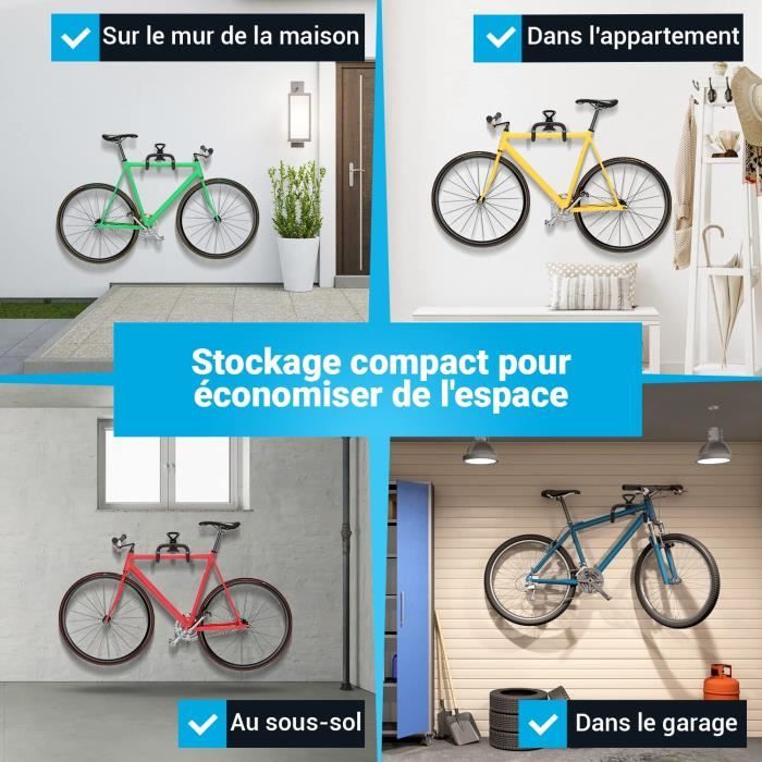 Support Vélo Mural Ultra-résistant - Jusqu'à 120 Kg - Pour VTT, Vélo De Ville Et électrique - Noir