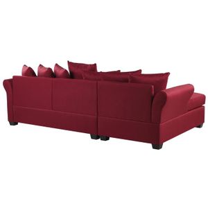 Canapé D'angle Rouge Mona Lisa – Retour à Droite + Pouf Rayé & 2 Coussins