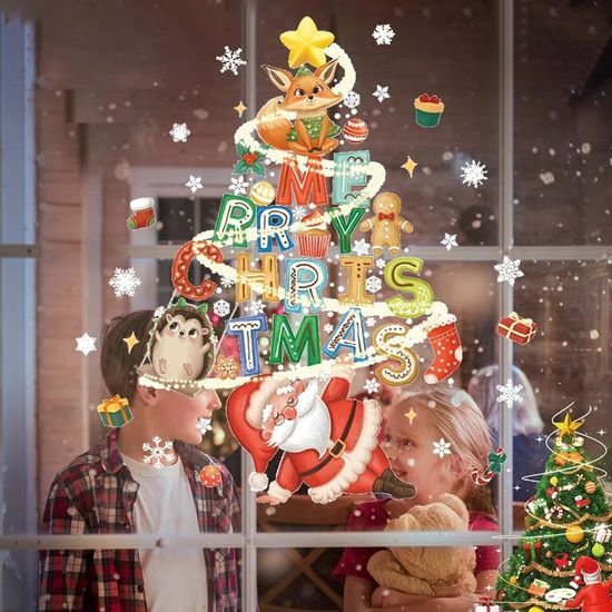 Autocollant Sapin De Noël Doré Pour Fenêtre - 65x45 Cm, Double Face, Décor Mural Réutilisable Sans Trace