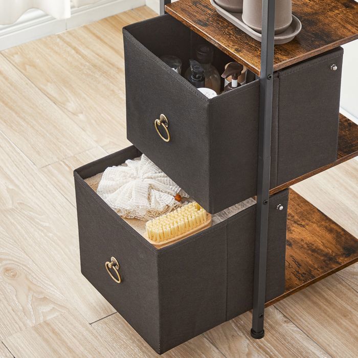 Meuble De Salle De Bain étroit Pour Coin – 3 Tiroirs Tissu, Rangement Ouvert/fermé, Style Industriel Blanc - 10