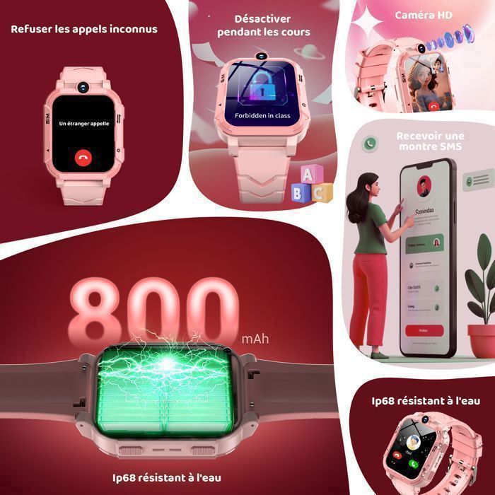 4G Montre Connectée Enfant Fille Garçon, Montre Intelligente Pour Enfants Avec Gps Sos Chat Appel Vidéo Mode Classe Réveil[YC209] - Téléphonie