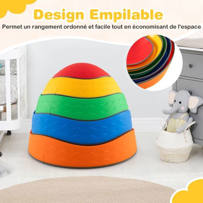 DREAMADE – 5 Pierres D'équilibre Multicolores, Antidérapant, Empilables, Support 80 Kg, Dès 3 Ans