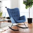MEUBLES COSY Fauteuil à Bascule, Rocking Chair, Revêtement en Tissu Bleu Foncé,  Pieds en Bois de Hêtre Foncé, Style Scandinave-0