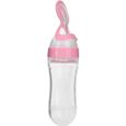 Biberon en silicone de 90 ml pour bébé en bas âge avec cuillère mangeoire à céréales pour aliments frais (rose) -NIM-0