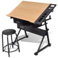 177[Modern Design] Table à dessin inclinable 2 tiroirs et tabouret FR,118 x 62 x 68,5 -106 cm -Haut de gamme MEUBLES PRO-0