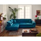 BESTMOBILIER Dimas - canapé d'angle gauche 5 places - convertible avec coffre et têtières réglables - en velours - Bleu