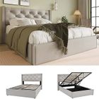 MODERNLUXE Lit coffre 160x200 cm, lit adulte avec sommier à lattes, tissu en coton, gris clair (Sans matelas)