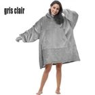 YSINOBEAR Flannel Hoodie Couverture Chaude Douce Robe Sweat Pull avec des Manches Velvet Épaisse Plaid Couverture-gris clair