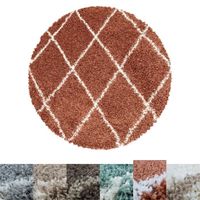 Tapis rond poil long design de losanges scandinaves tapis shaggy pour le salon Couleur: Terre cuite Taille: 80 cm Rond
