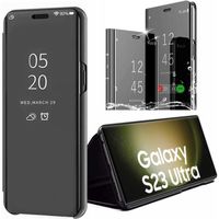 Coque pour Samsung Galaxy S23 Ultra Noir, Mirror Effet Smart Case Rabat Flip