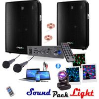 Pack Karaoké Sono 600w avec 2 Enceintes Sono 300W - 1 Ampli Hifi 100w BLUETOOTH et USB + Jeux de lumière LYRE LMH-ASTRO