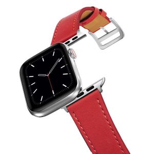 BRACELET MONTRE CONNEC. 44mm - Poivron rouge - Bracelet Boucle En Cuir Véritable Pour Apple Watch Se 7654,Bracelet Connecté Iwatch 3