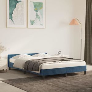 STRUCTURE DE LIT Cadre de lit avec tête de lit Bleu foncé 140x190 cm Velours-AKO7642044283556