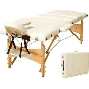 TABLE DE MASSAGE - TABLE DE SOIN Vesgantti Table de massage pliante 3 zones lit esthetique cadre en bois hauteur réglable avec housse de transport - Beige