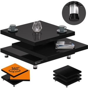 TABLE BASSE CASARIA® Table basse noir laqué Table de salon modulable Table basse carrée moderne 60x60cm avec plateaux rotatifs