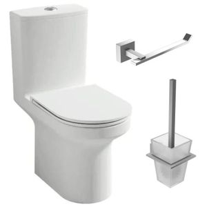 WC - TOILETTES Pack WC au sol blanc sans bride Elite avec abattant extraplat fermeture douce avec porte-balai et porte-rouleau moderne