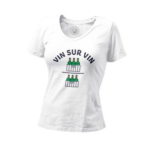 T-SHIRT T-shirt Femme Col V Vin sur Vin Humour Notes Ecole Alcool