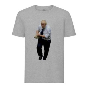 T-SHIRT T-shirt Homme Col Rond Gris Boris Johnson Rugby Premier Ministre Humour Angleterre
