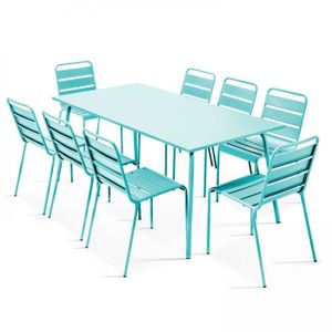 Ensemble table et chaise de jardin Table de jardin et 8 chaises en métal turquoise