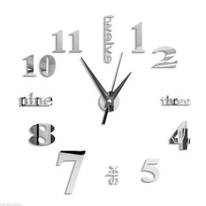 Argent Ameublement Et Decoration Kolylong Horloge Murale Design Luxe Diy Horloge De Mur 3d Decor Du Foyer Cloche Refroidir Miroir Autocollants Montre Decoration Horloge Decoration De La Maison Pendules Murales