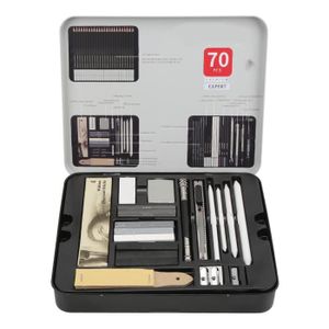 CRAYON GRAPHITE Tbest Coffret 70 crayons à dessin graphite professionnels - Set complet d'outils de dessin - Boîte en fer