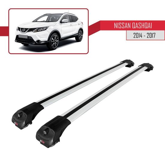 Barres De Toit Pour Nissan Qashqai J11 (2016-2019) - Paire Complète Avant/arrière - En Alliage Aluminium Argenté - Installation Sans Perçage Avec Pinces - 3