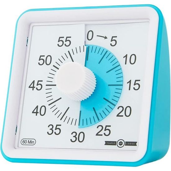 Minuteur Visuel Silencieux 60 Min Pour Enfants - Horloge Mécanique Gestion Du Temps, Compte à Rebours Classe, Devoirs, Cuisine