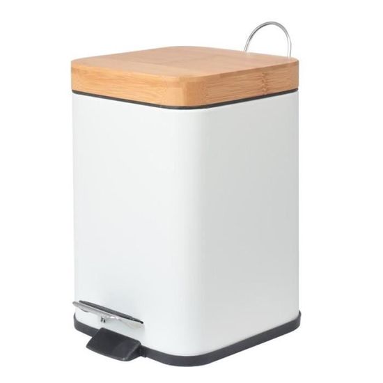 Poubelle pour la salle de bain du bureau avec pédale en bambou carré blanc – Yoka