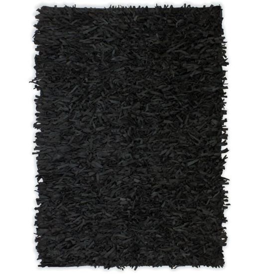 78452Haut de gamme® Tapis Shaggy - Tapis de salon Intérieur - Épais & Antidérapant - Cuir véritable 160 x 230 cm Noir
