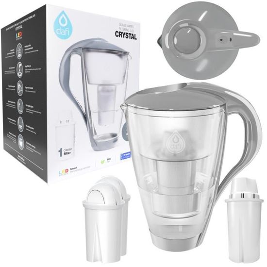 Carafe Filtrante DAFI Crystal 2L - Filtre Graphite Avec Indicateur LED - Verre Qualité Supérieure - Pour Eau Pure