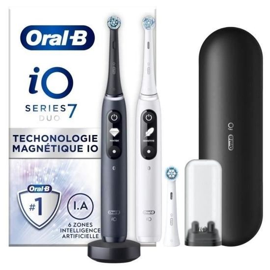 Oral-B iO 7 Oral-B iO 7 Lot De 2, Brosses À Dents Électriques Noire et Blanche, 3 Brossettes, 1 Étui De Voyage