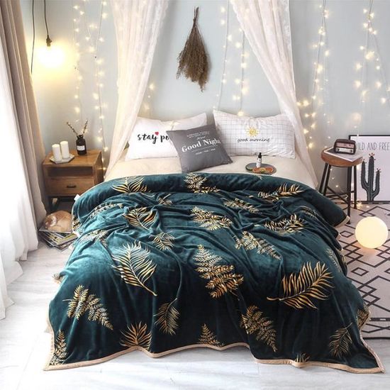 180x200cm -Couverture plaid-polaire sur le lit,couverture d'hiver en flanelle douce et chaude pour le dessus de lit du canapé