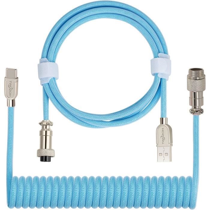Cable Spiralé USB C Clavier Mécanique, Tressé Double Manchon avec aviateur  en métal détachable Type C Cable Clavier (Bleu) - Cdiscount Informatique