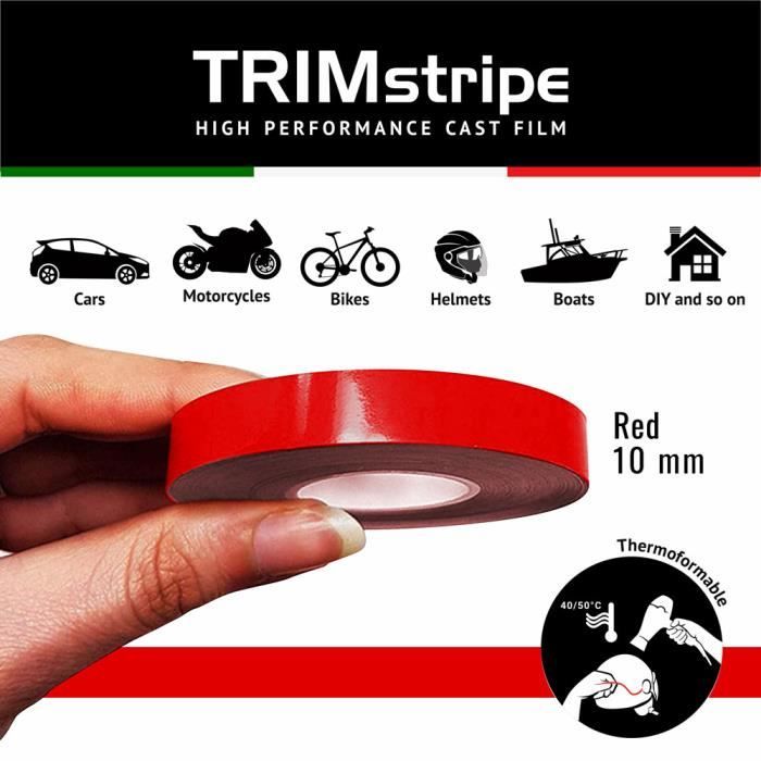 Trim Stripes Bandes Adhésives pour Voitures, Rouge, 10 mm x 10 mt