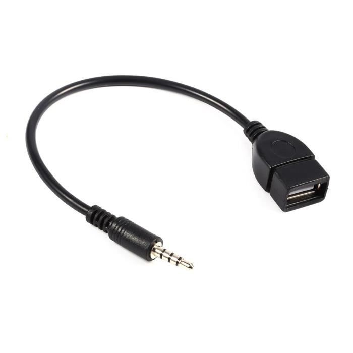 Cable adaptateur convertisseur 3.5mm male AUX audio jack vers USB 2.0 Type A femelle OTG