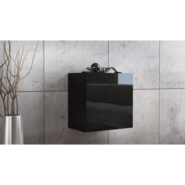 Meuble suspendu noir mat et façade laquée