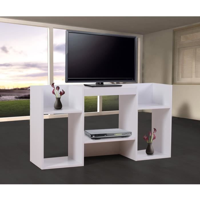 Meuble TV / étagère, 6 niches, 109x30x59cm, blanc