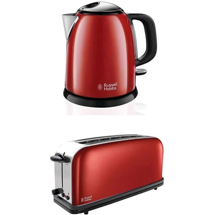Russell Hobbs Set Petit Déjeuner Bouilloire et Grille Pain Toaster Baguette Colours Plus Rouge - 24992-70 et 21391-56