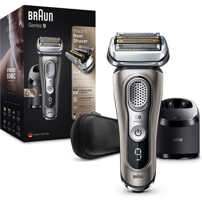 Braun Series 9 9385cc Dernière Génération, Rasoir Électrique Barbe Homme, Station Clean&Charge, Étui Cuir, Graphite, Idée Cadeau Hom