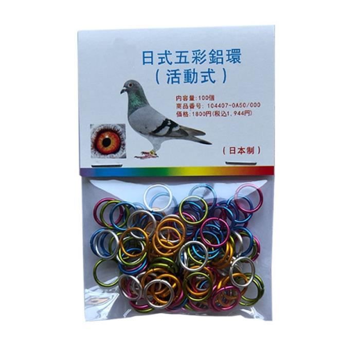 Bague d'identification,Outils de transport de pigeons 100 pièces Oiseaux de course, anneau de pied en métal 8mm - Type Multicolor