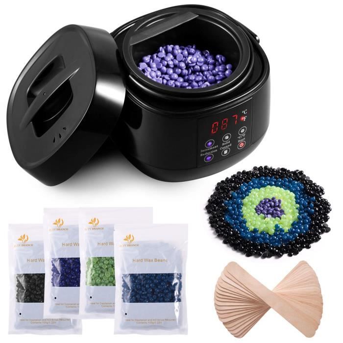 Chauffe Cire Épilation à la Cire Chaude Professionnelle 500ml, Smart Appareil à Cire Avec 4 Sachets Cire Épilation Visage Bras