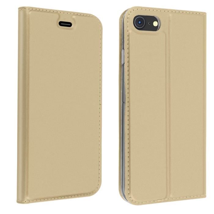 Étui Apple iPhone SE 2020 / 8 / 7 Fonction Support Porte-carte Effet Satiné Or Jaune